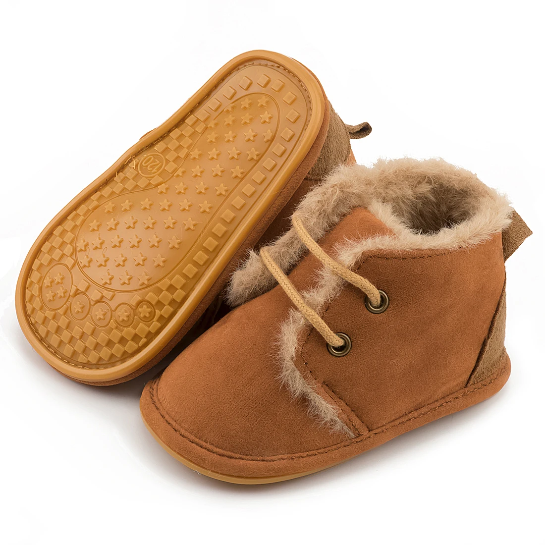 Bottines en cuir suédé pour nouveauné 018 mois antiglisse doublure faux fourrure semelle souple style hivernal