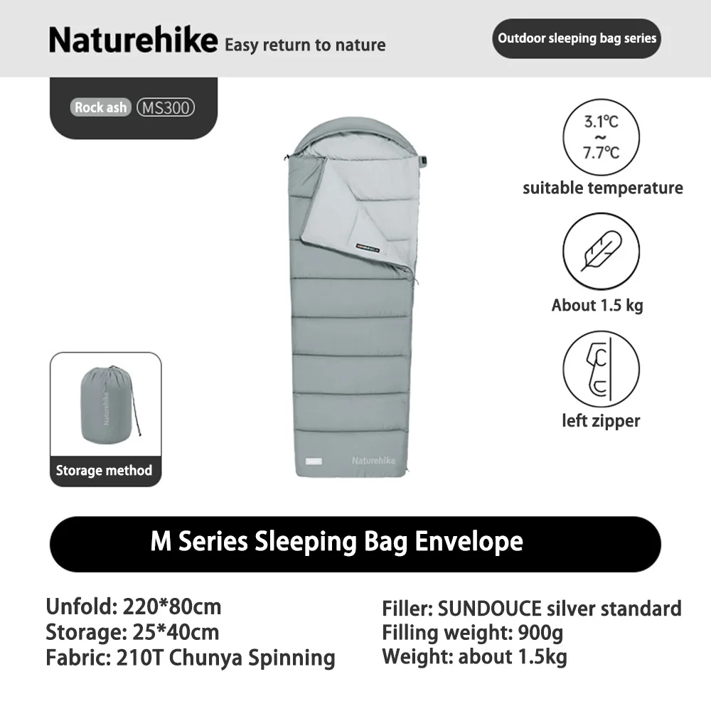 Sac de couchage camping ultraléger étanche Naturehike 3 saisons tissu polyester 210T remplissage SUNDOUCE ferm