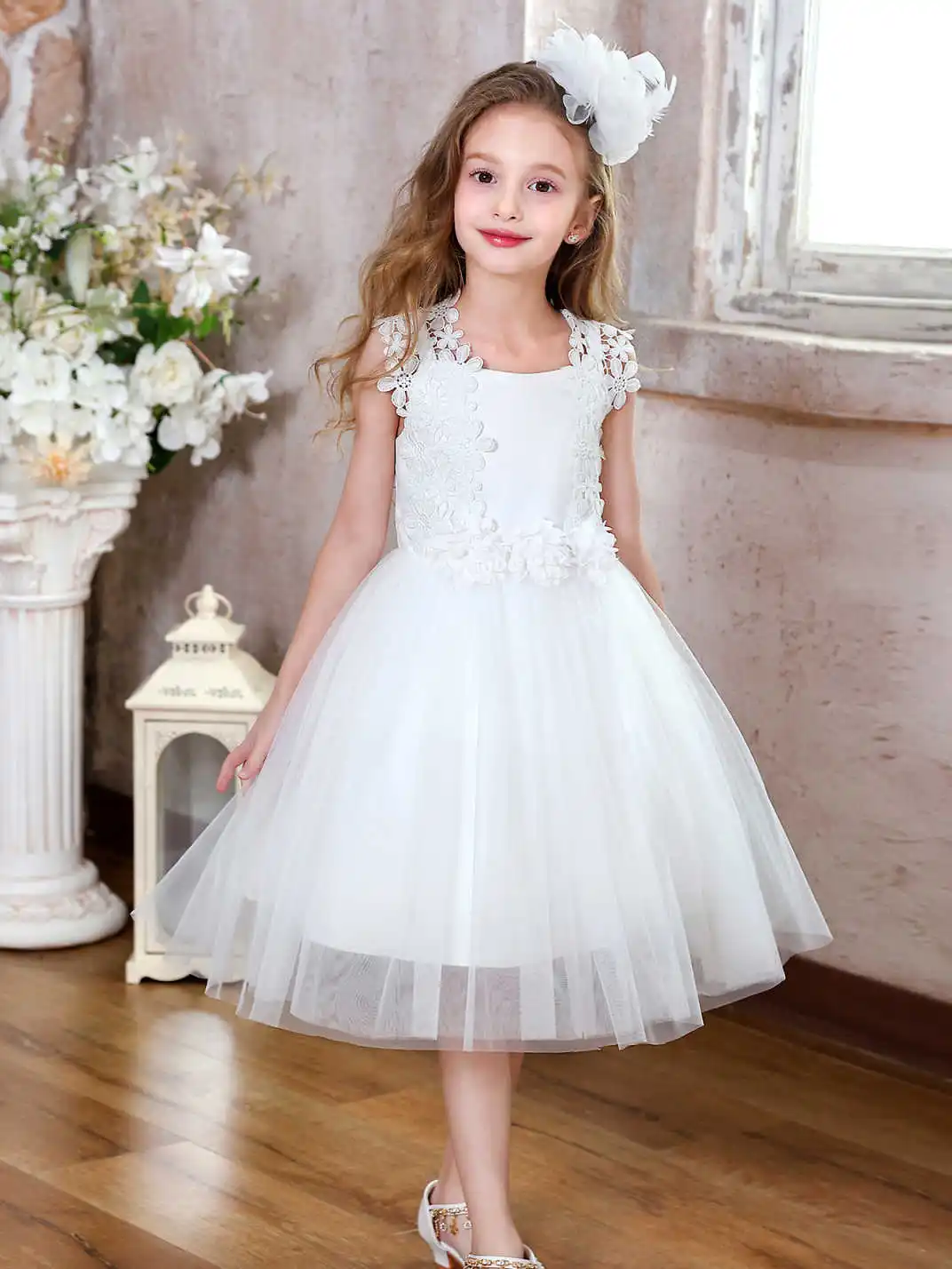 Robes Demoiselle Honneur Courtes Enfant Tulle Fleur Communion Elegante