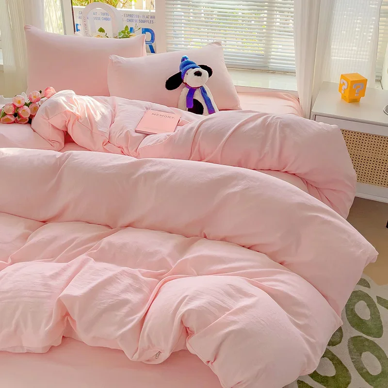 Ensemble literie bébé en coton 100% doux parure lit rose pastel 4 pièces drap housse couette taies oreiller li