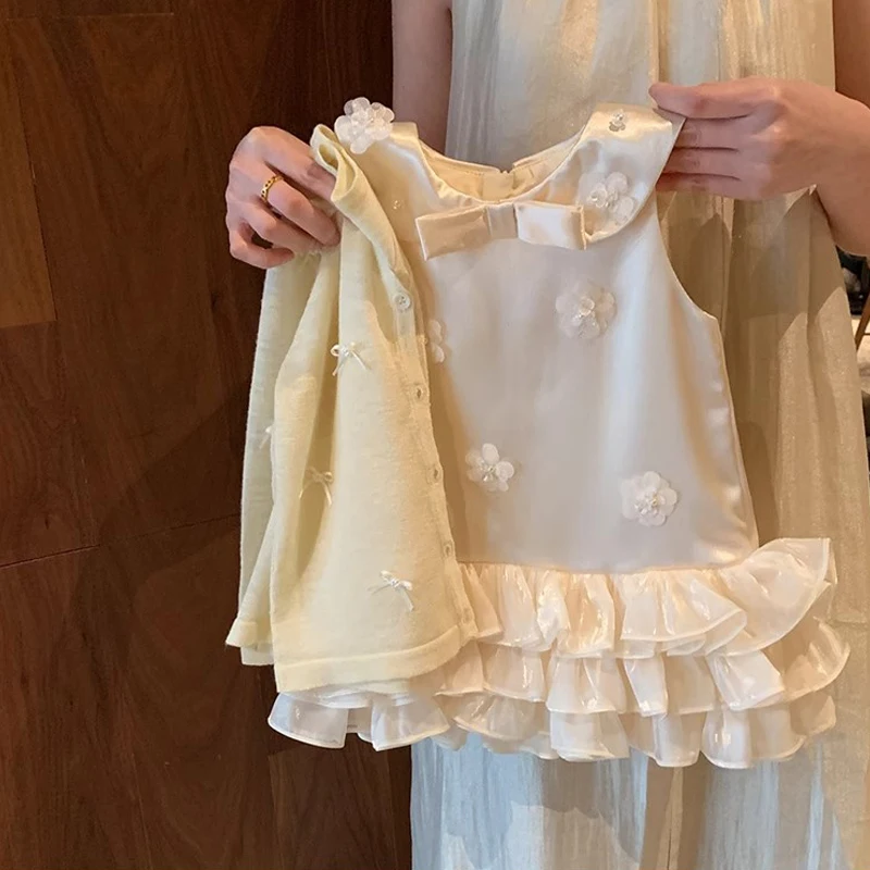 Robe bébé fille princesse dentelle nœud beige anniversaire mariage baptême infantile vêtement fille occasion s