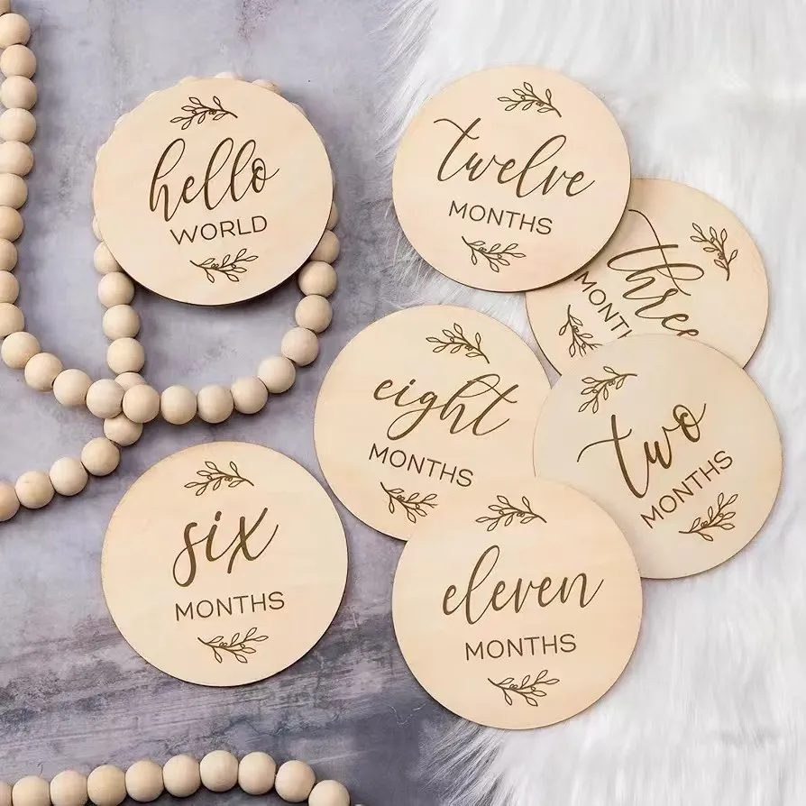 Cartes de croissance en bois pour bébé accessoires de photographie marqueurs mensuels cadeau écofriendly pour