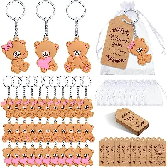 Porteclés ours en peluche souvenirs bébé cadeau anniversaire fille garçon set 10/20 pièces étiquettes remercie