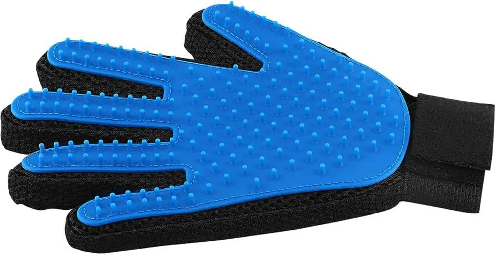 Gant de toilettage pour chiens et chats soin de la fourrure démêlage nettoyage silicone et tissu bleu et noir 