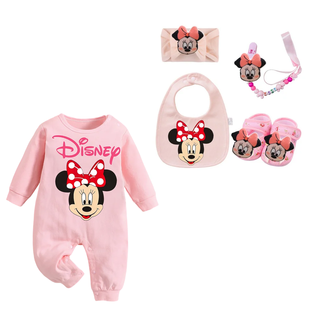 Ensemble vêtements bébé fille combinaison rampante Disney bandeau cheveux bavoir chaussons 09 mois cadeau bébé