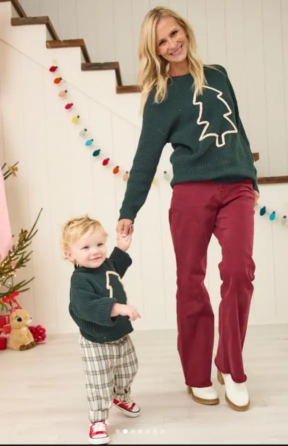 Pull de Noël assorti pour la famille mère et fille manches longues col rond imprimé arbre de Noël polyester do