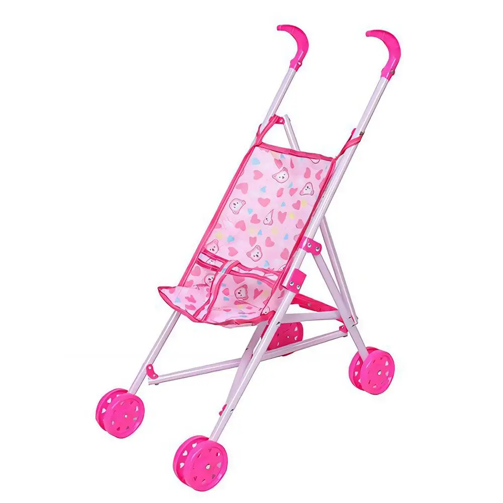 Poussette pour poupée multicolore en métal et tissu pliable facile à transporter jouet éducatif pour enfants 7