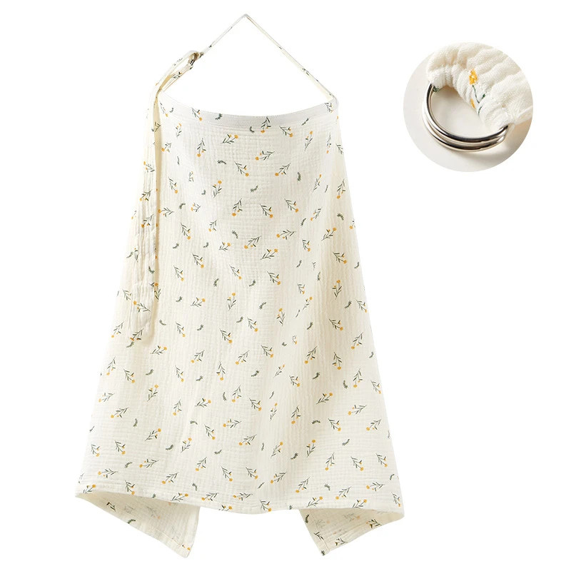 Sarong plage bébé floral fleurs jaunes vertes couverture allaitement confortable tissu coton léger anneau méta