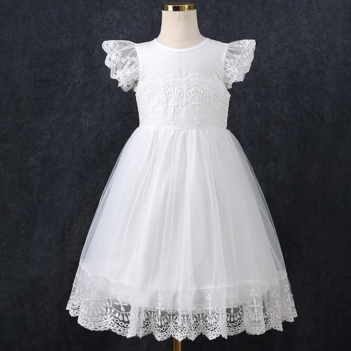 Robe d'été princesse pour filles tulle blanc dentelle manches volants occasion spéciale robe bal 46 ans qualit