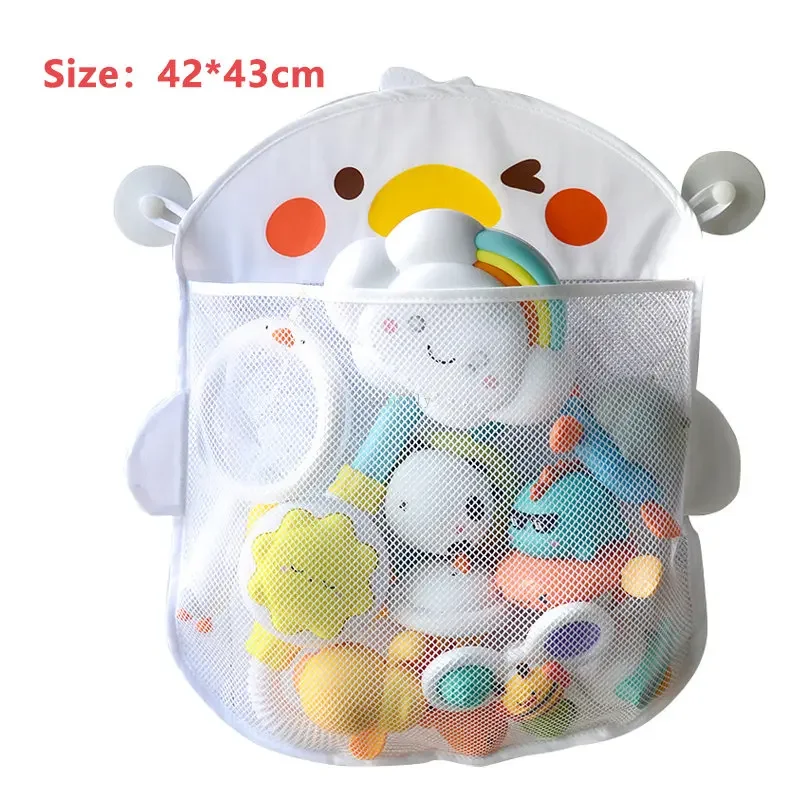 Sac en maille pour rangement jouets bébé design enfantin motifs nuages souriants 42x43 cm blanc pastel tissu p