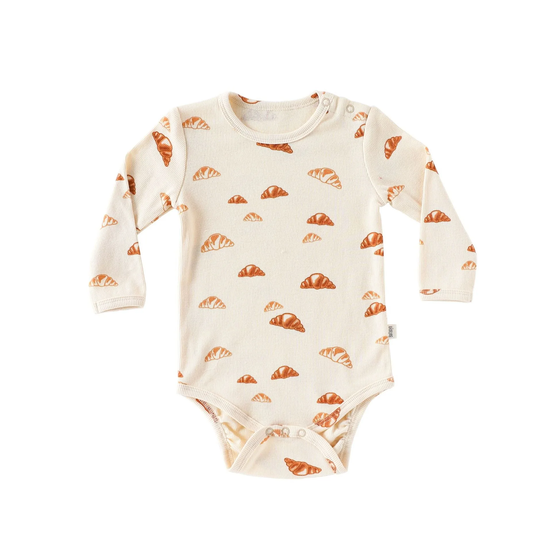Body bébé nouveauné coton imprimé croissants crème brun orange motifs enfant unisexe 13 ans automne hiver
