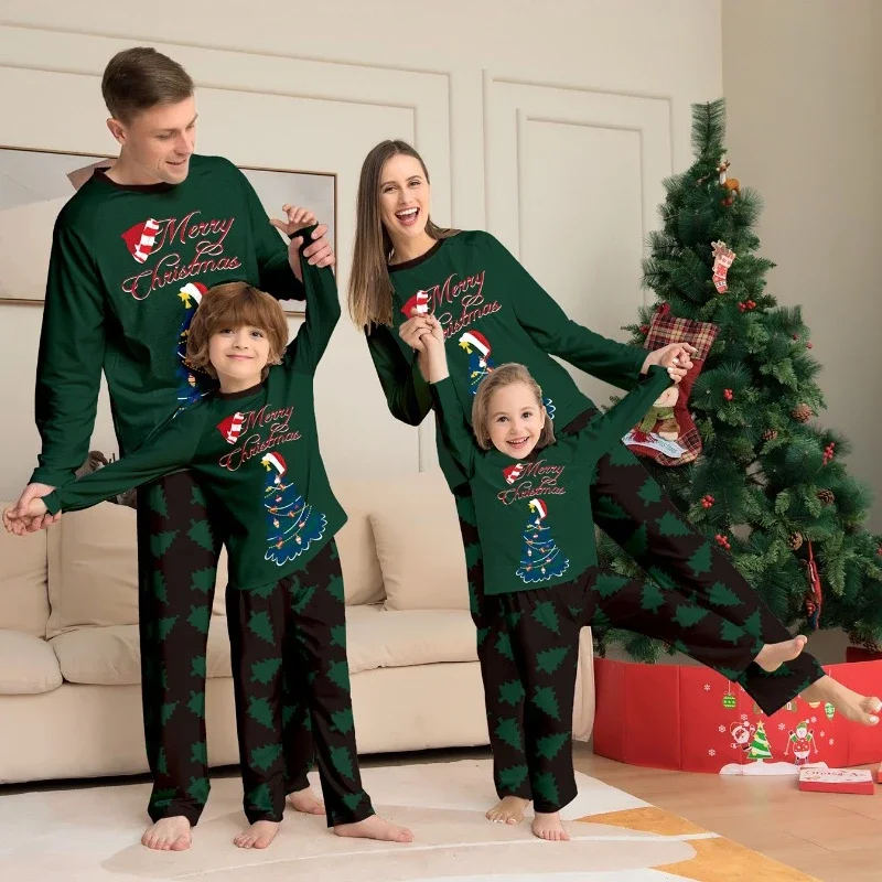 Ensembles de pyjamas assortis pour la famille Noel manches longues vert
