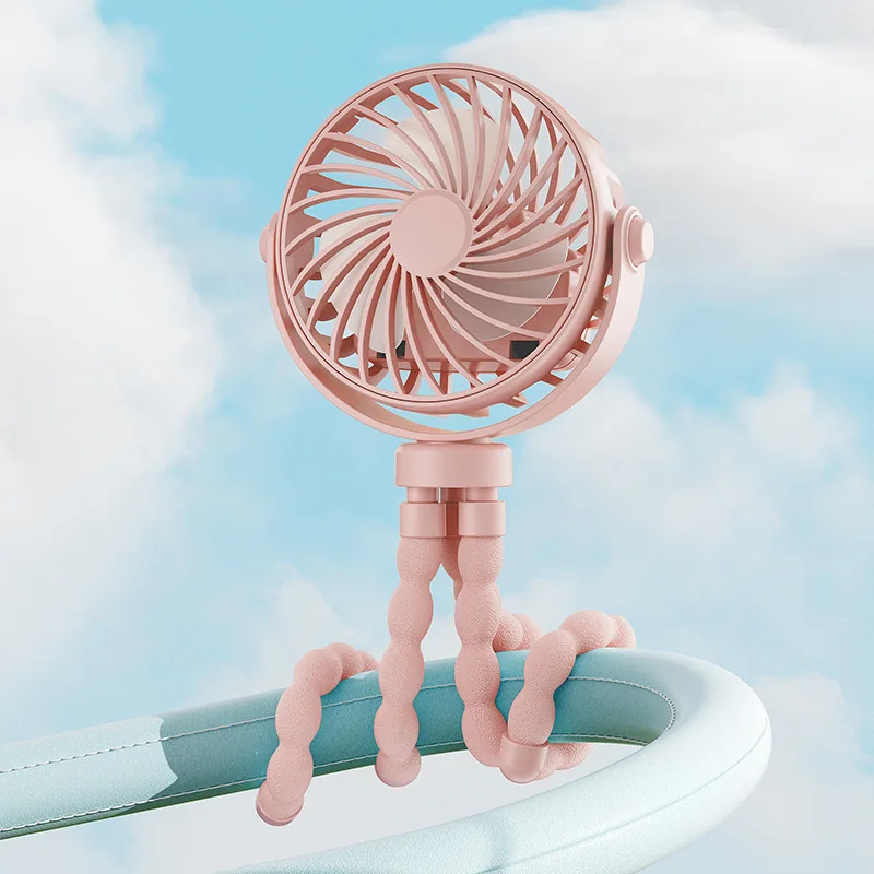 Ventilateur portable pour poussette bébé mini ventilateur USB flexible trépied à clip 3 vitesses rose pastel d