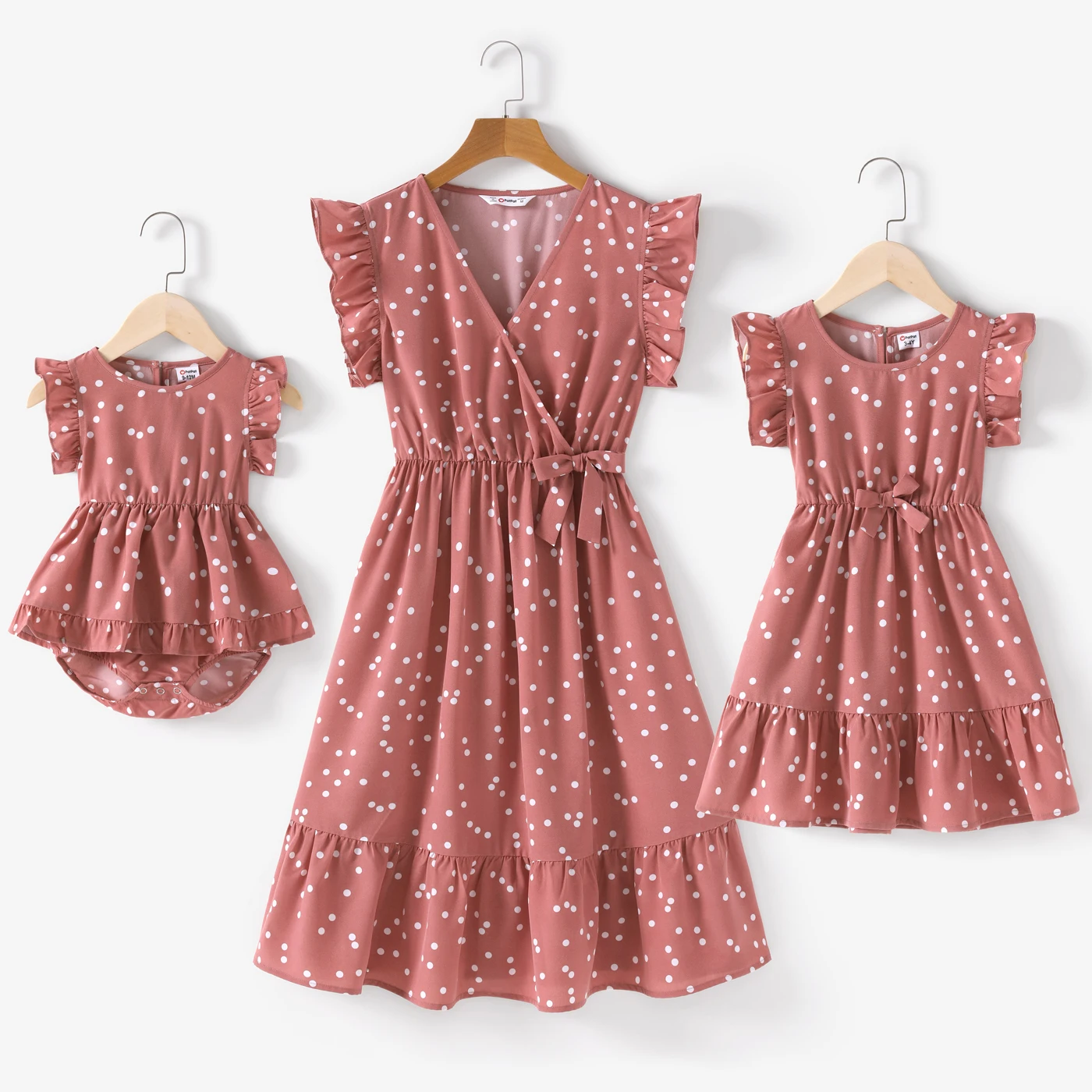 Tenue assortie mèrefille Pat Pat rose à pois volants manches ballons style summier vêtements confortables outf