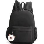Sac à dos enfant style minimaliste couleur noire peluche cochon oreilles lapin matière nylon polyester écolier usage quotidien sac à dos sécurisé confortable