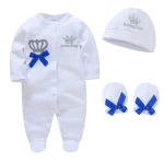 Honey Zone Baby Clothing Set Sleepsuits Hat Gloves White Blue Royal Style Newborn 09M