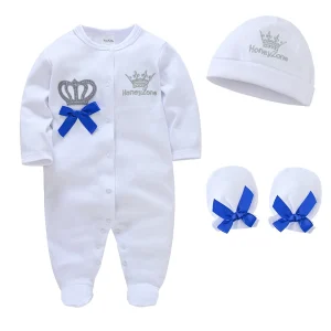 Honey Zone Baby Clothing Set Sleepsuits Hat Gloves White Blue Royal Style Newborn 09M