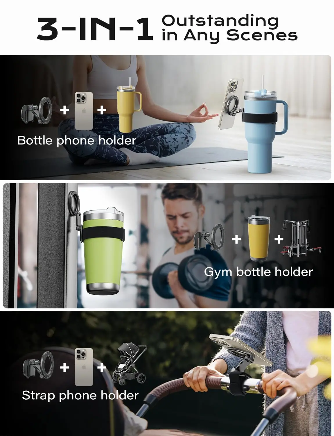 Support universel pour téléphone et bouteille d&rsquo;eau compatible poussette bébé vélo et fitness