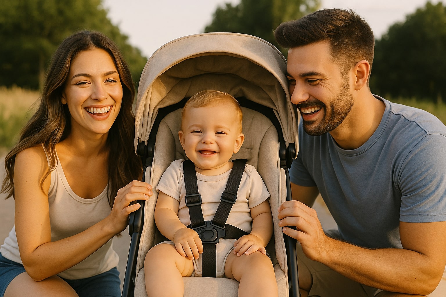 Poussette bébé confortable et facile à manier pour les sorties en famille