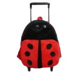 Sac à dos à roulettes pour écoliers sac d&rsquo;école en tissu doux design coccinelle ladybug rouge et noir sécuritaire portage facile accessoire enfant