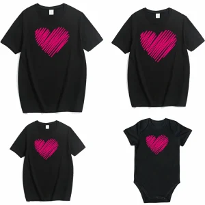 Famille correspondant vêtements correspondant tenue drôle batterie vêtements papa maman garçon fille T-shirt famille Look papa maman moi bébé garçon fille – YR7219 Rose love