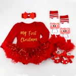 Vêtements de Noël pour nouveau-né, ensemble de vêtements pour bébé fille, mes premières tenues de Noël, olympiques de tutu de fête drôles, cadeaux de Noël – as photo3