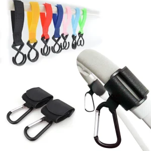 Crochet de poussette en plastique et métal accessoires bébé organisateur de sacs portage pratique 2 pièces couleurs multiples