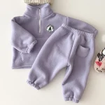 Ensemble bébé garçon pull manches longues  pantalon 2 pièces en polaire douce couleur lilas