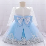 Robe princesse dentelle tulle bébé fille occasion spéciale mariage anniversaire nœud satin blanc bleu é elegant confortable qualité premium robe fille 024 mois