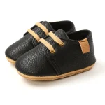 Chaussures bébé cuir PU antiglissante nouveauné garçon premiers pas caoutchouc noires style rétro 318 mois sécurité confort