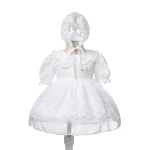 Robe de baptême en dentelle à volants et chapeau pour bébé fille tenue pour enfant de 1 an premier anniversaire 24 mois