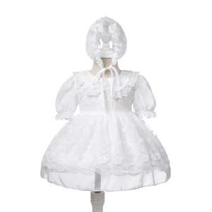 Robe de baptême en dentelle à volants et chapeau pour bébé fille tenue pour enfant de 1 an premier anniversaire 24 mois Robe de baptême en dentelle à volants et chapeau pour bébé fille tenue pour enfant de 1 an premier anniversaire 24 mois
