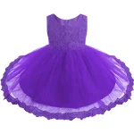 Robe bébé fille dentelle fleurs princesse mariage demoiselle d&rsquo;honneur pâques tulle violet polyester occasions spéciales