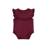 Vêtements d&rsquo;été pour bébé fille combinaison à volants en coton couleur bordeaux doux et confortable idéal pour les sorties