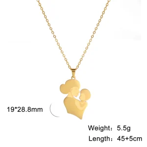 Collier silhouette mère enfant en métal doré bijou sentimental cadeau fête des mères anniversaire design moderne élégant