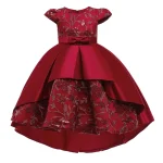 Robe princesse élégante filles occasion spéciale tissu satin floral brodé asymétrique robe mariage fête noire
