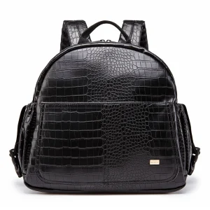 Sac à couches mode bébé Proxy ALTERNappy sac à dos voyage grande capacité noir sangles rembourrées style élégant matière PU texture crocodile pratique maternité