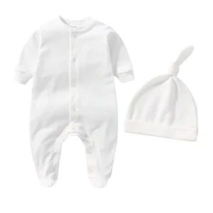 Tenue pour nouveauné avec chapeau ensemble de vêtements bébé combinaison à manches longues tenue confortable style épuré matériau coton idée cadeau naissance