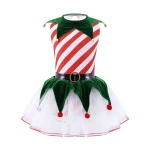 Costume elfe de Noël fille robe tutu rayures rouges déguisement fête enfant danse ballet accessoires inclus style festif