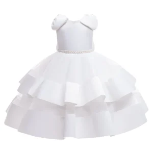 Robe princesse blanche pour fille robe de baptême mariage enfant robe tutu élégante style classiquePerlages ceinture occasion spéciale fille 38 ans