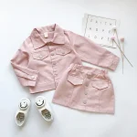 Ensemble vêtements bébé fille veste en jean et jupe en jean soft pink printemps automne 2 pièces avec chaussures motif sourire