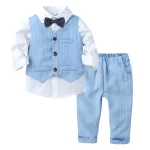 Ensemble 3 pièces bébé garçon costume gentleman chemise gilet pantalon noeud papillon occasion formelle mariage anniversaire enfants