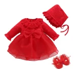 Robes pour nouveau-né fille de 0 à 3 mois, ensemble de tenues de fête d&rsquo;anniversaire, chaussures collants et chaussettes longues, baptême – mode 17
