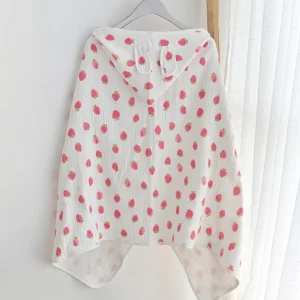 Poncho à Capuche pour Bébé Garçon et Fille 100% Coton Motif Fraise Confortable et Pratique Poncho à Capuche pour Bébé Garçon et Fille 100% Coton Motif Fraise Confortable et Pratique