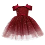 Robe de princesse rouge foncé pour filles vêtements pour enfants Costume de soirée princesse de demoiselle d&rsquo;honneur robe de bal  Tulle et satin