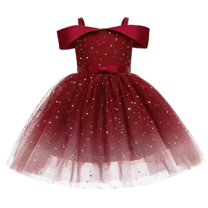 Robe de princesse rouge foncé pour filles vêtements pour enfants Costume de soirée princesse de demoiselle d&rsquo;honneur robe de bal  Tulle et satin