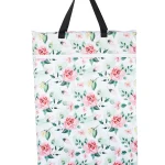 Grand sac à linge floral avec deux fermetures éclair réutilisables polyester poignées solides design moderne usage multiple 1 pièce