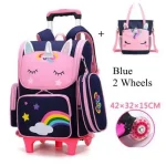 Sac à dos roulant conçu pour filles écolier sac d&rsquo;école multicolore avec licorne et arcenciel pour enfants scolarité pratique et sécuritaire