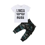 Ensemble vêtements bébé garçon 03 ans tshirt manches courtes pantalon camouflage coton doux style moderne ludique usage quotidien