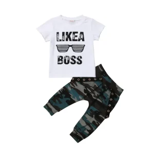 Ensemble vêtements bébé garçon 03 ans tshirt manches courtes pantalon camouflage coton doux style moderne ludique usage quotidien